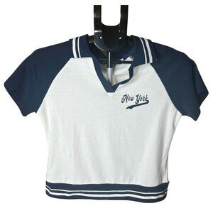 New York NY Varsity Polo Tee Navy White Collegiate Preppy Sporty Y2K Baseball L